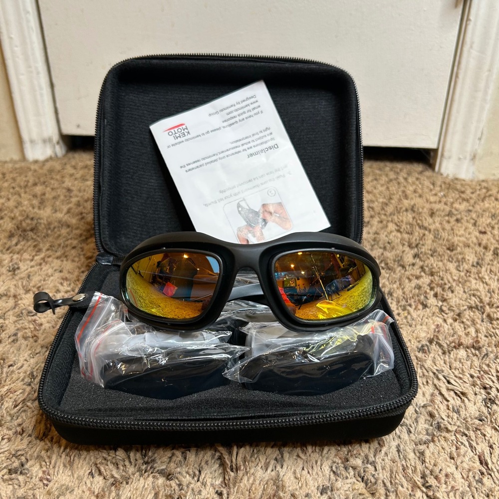 Kemimoto Motorcycle Riding Glasses 4 Interchangeable Lens Set Matte Black UV400
